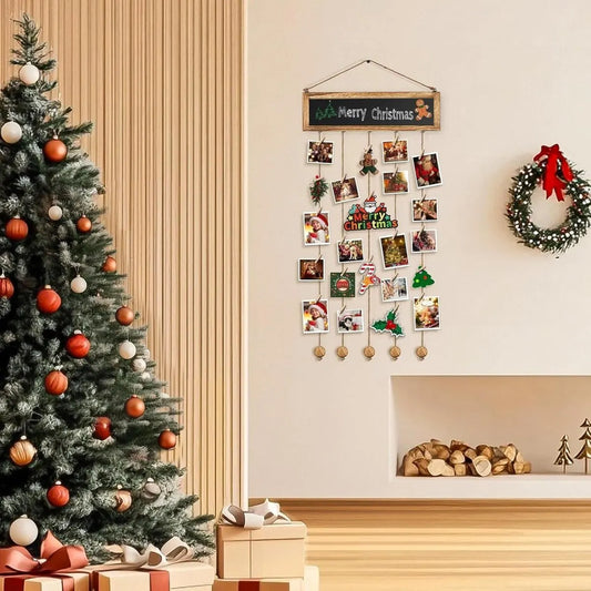 Photo album - Wall-mounted photo holder - Photo frame with display board and 30 photo clips - Wooden photo frame - Photo hanger with wall clip - Photo hanger for displaying memories - Image 2