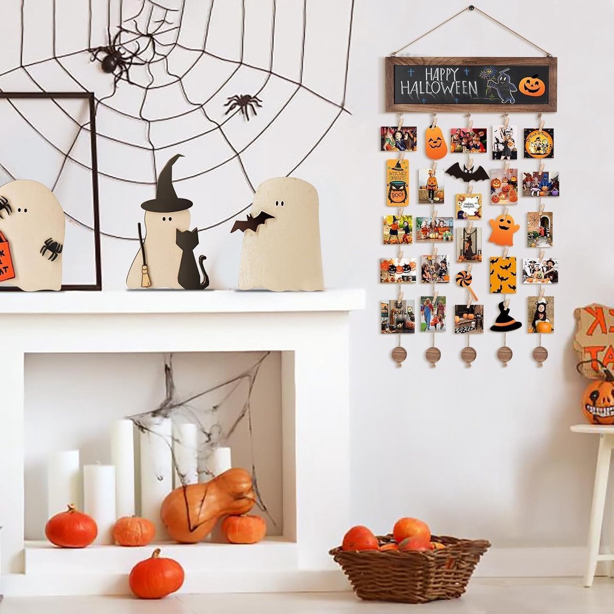 Photo album - Wall-mounted photo holder - Photo frame with display board and 30 photo clips - Wooden photo frame - Photo hanger with wall clip - Photo hanger for displaying memories - Image 3
