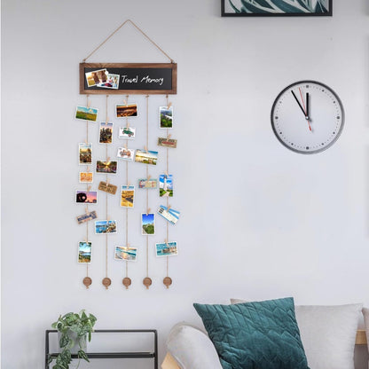 Photo album - Wall-mounted photo holder - Photo frame with display board and 30 photo clips - Wooden photo frame - Photo hanger with wall clip - Photo hanger for displaying memories - Image 4
