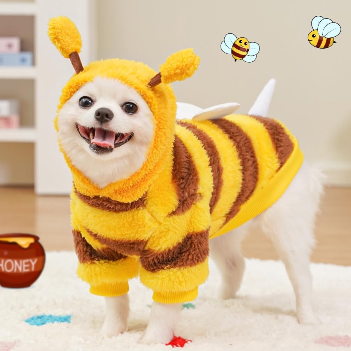 Dog Coat - Fleece Hoodie - Autumn and Winter Dog Clothes - Bumblebee Dog Costume - Cold Weather Coat - Fun Bee Dog Costume - Perfect for Christmas and Halloween - Yellow - Medium M - Image 2