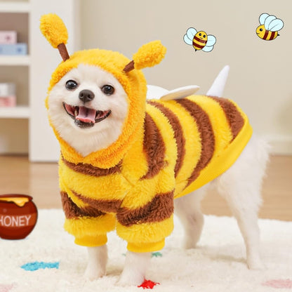 Dog Coat - Fleece Hoodie - Autumn and Winter Dog Clothes - Bumblebee Dog Costume - Cold Weather Coat - Fun Bee Dog Costume - Perfect for Christmas and Halloween - Yellow - Medium M - Image 2