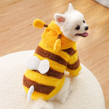 Dog Coat - Fleece Hoodie - Autumn and Winter Dog Clothes - Bumblebee Dog Costume - Cold Weather Coat - Fun Bee Dog Costume - Perfect for Christmas and Halloween - Yellow - Medium M - Image 3