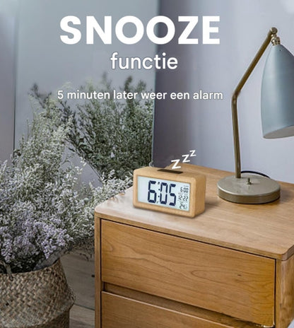 Wekker digital alarm clock, wooden, with sensor module, large screen, desk clock, date and temperature display, night light, digital clock with snooze module (batteries not included) - Image 5