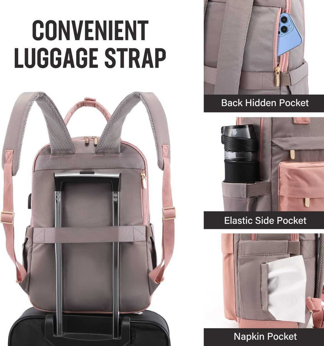 Nieuwe 2025 Backpack - 40L Travel Bag - Maximum Capacity - Laptop Backpack - School Backpack - For School and University Trips - Pink/Grey - Image 2