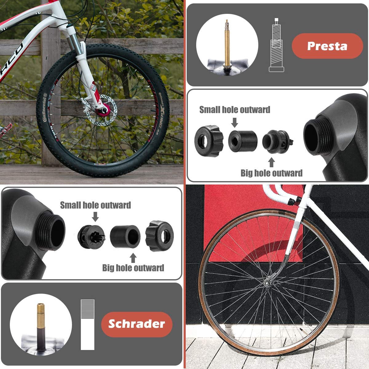 Hand pump - Bicycle pump with pressure gauge - Mini portable bicycle pump - Mini bicycle pump for all bicycles - Balloon pump with needle - Glue-free repair kit - Suitable for Presta and Schrader valves - Black - Image 6