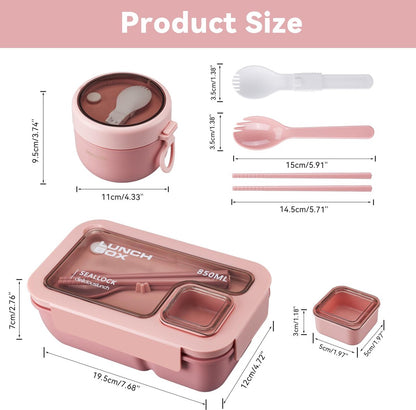 Bento Box - Bento Set with Cutlery - Lunch Bag - Lunch Box - Leakproof Food Container with Compartments - Lunch Box for Kids, School, Office, Picnic - Pink - Image 5