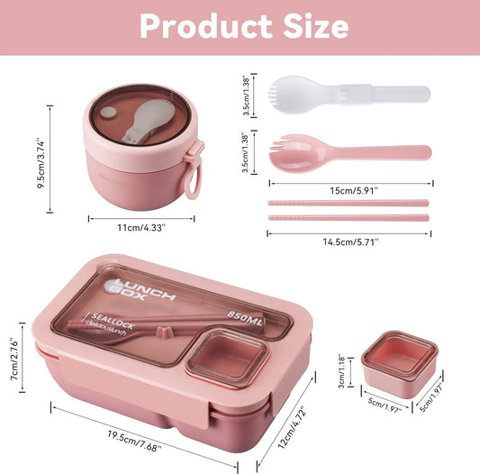 Bento Box - Bento Set with Cutlery - Lunch Bag - Lunch Box - Leakproof Food Container with Compartments - Lunch Box for Kids, School, Office, Picnic - Pink - Image 5