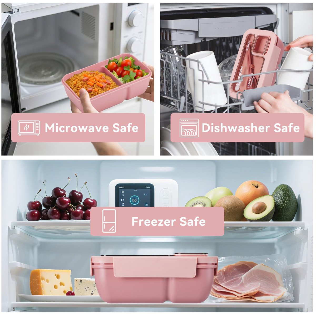 Bento Box - Bento Set with Cutlery - Lunch Bag - Lunch Box - Leakproof Food Container with Compartments - Lunch Box for Kids, School, Office, Picnic - Pink - Image 7