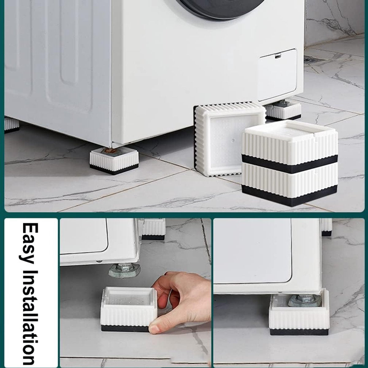 Universal anti-vibration feet - 4x square furniture risers - Stackable table feet for washing machine, non-slip stabilizers for washing machines and furniture (3.3 cm (1.3 inch), White) - Image 5