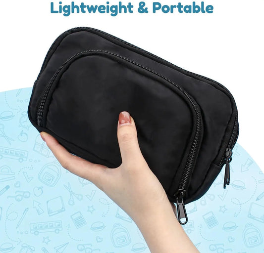 Large black pencil case with 3 compartments for school and office - Image 2