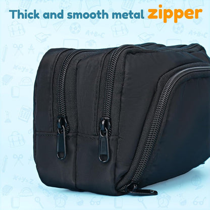 Large black pencil case with 3 compartments for school and office - Image 6