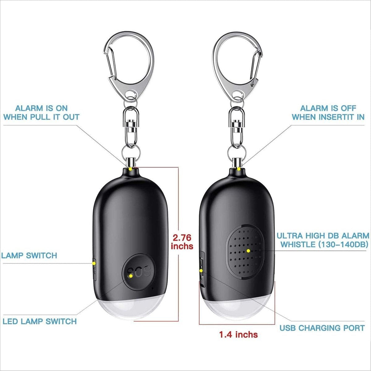 Rechargeable personal alarm – Self-defense products – Self-defense alarm – Keychain – Personal alarm – Alarm keychain – Rechargeable LED flashlight - Image 2