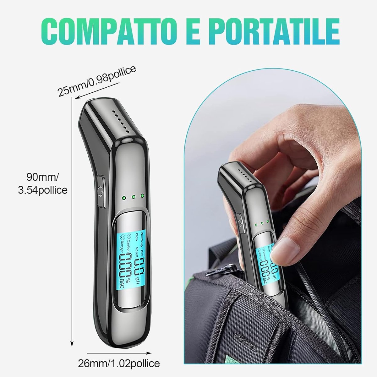 Breathalyzer - Digital Breathalyzer - Portable Breathalyzer - Breathalyzer - With HD LED and high-sensitivity chip - USB rechargeable - Highly accurate breathalyzer for drunk driving - Road safety - Image 2