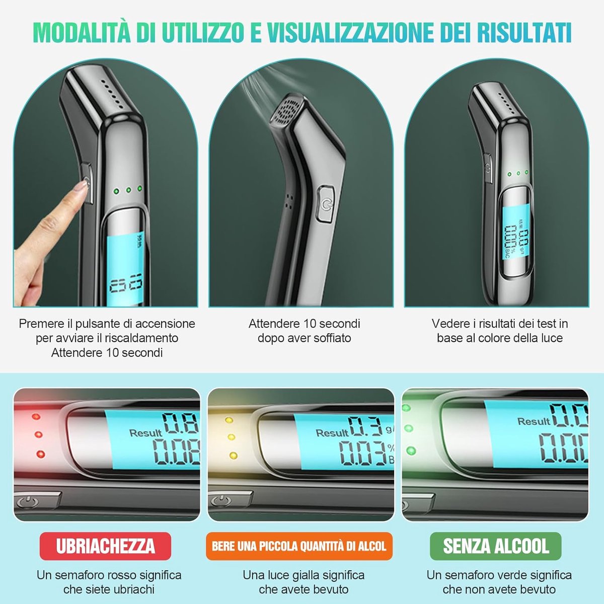 Breathalyzer - Digital Breathalyzer - Portable Breathalyzer - Breathalyzer - With HD LED and high-sensitivity chip - USB rechargeable - Highly accurate breathalyzer for drunk driving - Road safety - Image 6