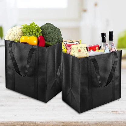 Shopping bag, tote bag, foldable shopping bag, set of 2, black, extra large tote bag with handles, 38 x 32 x 25 cm, shopping bag with long handles, perfect as a tote bag, fabric bag, women's shopping bag - Image 3