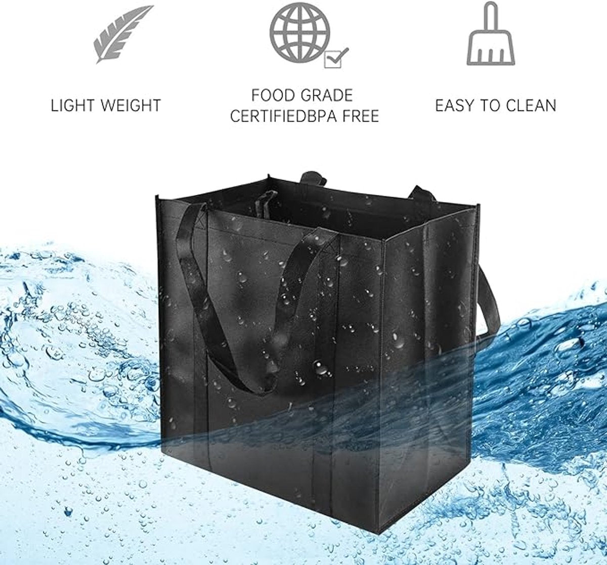 Shopping bag, tote bag, foldable shopping bag, set of 2, black, extra large tote bag with handles, 38 x 32 x 25 cm, shopping bag with long handles, perfect as a tote bag, fabric bag, women's shopping bag - Image 6