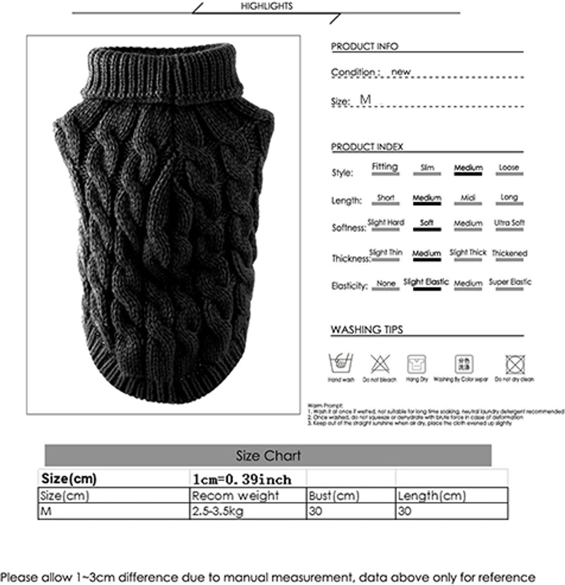 Dog Coat - Dog Sweater Vest - Warm Dog Coat - Winter Dog Sweater - Soft Knitted Wool Dog Clothes - Crochet Coat - Perfect for Small Dogs - Medium-Sized Dogs - Size M - Black - Image 2