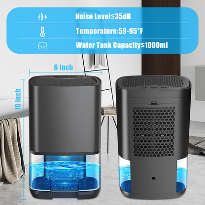 Ultra-quiet smart air dehumidifier - 1L capacity - Dehumidifier for bedroom, bathroom, basement, house - 2 in 1 - Small - Quiet - Black - Image 3