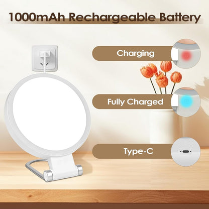 Mirror - Lighted Mirror - Makeup Mirror - 10x Magnifying Mirror - Double-Sided Lighted Makeup Mirror - Adjustable Brightness - Rechargeable and Foldable LED Desktop Mirror - Suitable for Bedroom, Bathroom, and Travel - Wit - Image 2