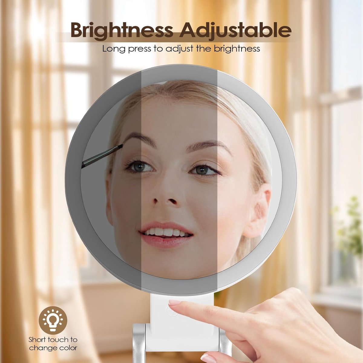Mirror - Lighted Mirror - Makeup Mirror - 10x Magnifying Mirror - Double-Sided Lighted Makeup Mirror - Adjustable Brightness - Rechargeable and Foldable LED Desktop Mirror - Suitable for Bedroom, Bathroom, and Travel - Wit - Image 4