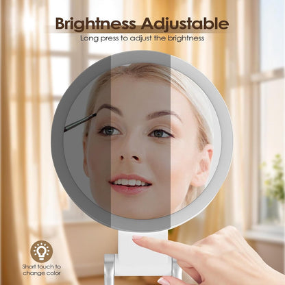 Mirror - Lighted Mirror - Makeup Mirror - 10x Magnifying Mirror - Double-Sided Lighted Makeup Mirror - Adjustable Brightness - Rechargeable and Foldable LED Desktop Mirror - Suitable for Bedroom, Bathroom, and Travel - Wit - Image 4