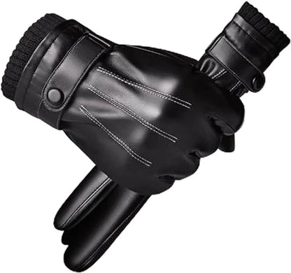 Winter Gloves - Men's Leather Winter Gloves - Black Lining - Warm Synthetic Leather - Touchscreen Compatible, Windproof and Anti-Slip - Perfect for Driving - Perfect for Christmas - Christmas Gift Idea
