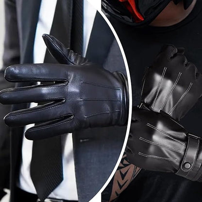 Winter Gloves - Men's Leather Winter Gloves - Black Lining - Warm Synthetic Leather - Touchscreen Compatible, Windproof and Anti-Slip - Perfect for Driving - Perfect for Christmas - Christmas Gift Idea - Image 2