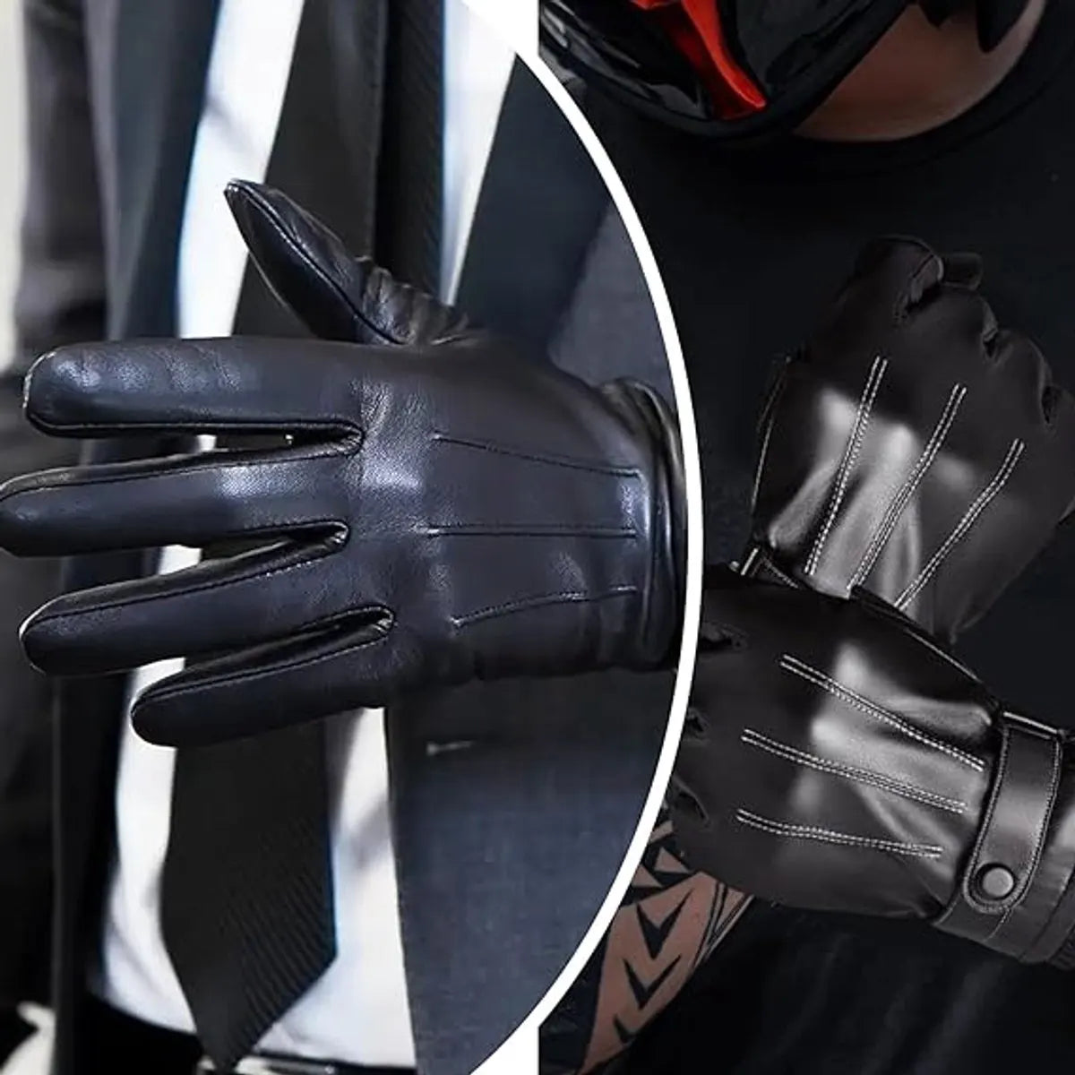 Winter Gloves - Men's Leather Winter Gloves - Black Lining - Warm Synthetic Leather - Touchscreen Compatible, Windproof and Anti-Slip - Perfect for Driving - Perfect for Christmas - Christmas Gift Idea - Image 2