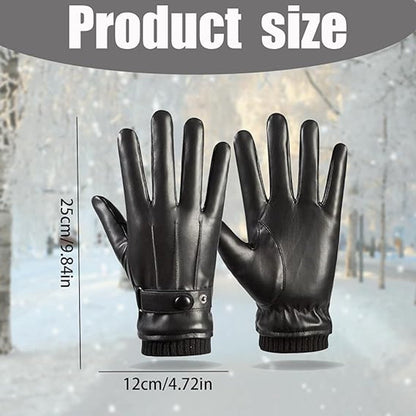 Winter Gloves - Men's Leather Winter Gloves - Black Lining - Warm Synthetic Leather - Touchscreen Compatible, Windproof and Anti-Slip - Perfect for Driving - Perfect for Christmas - Christmas Gift Idea - Image 3