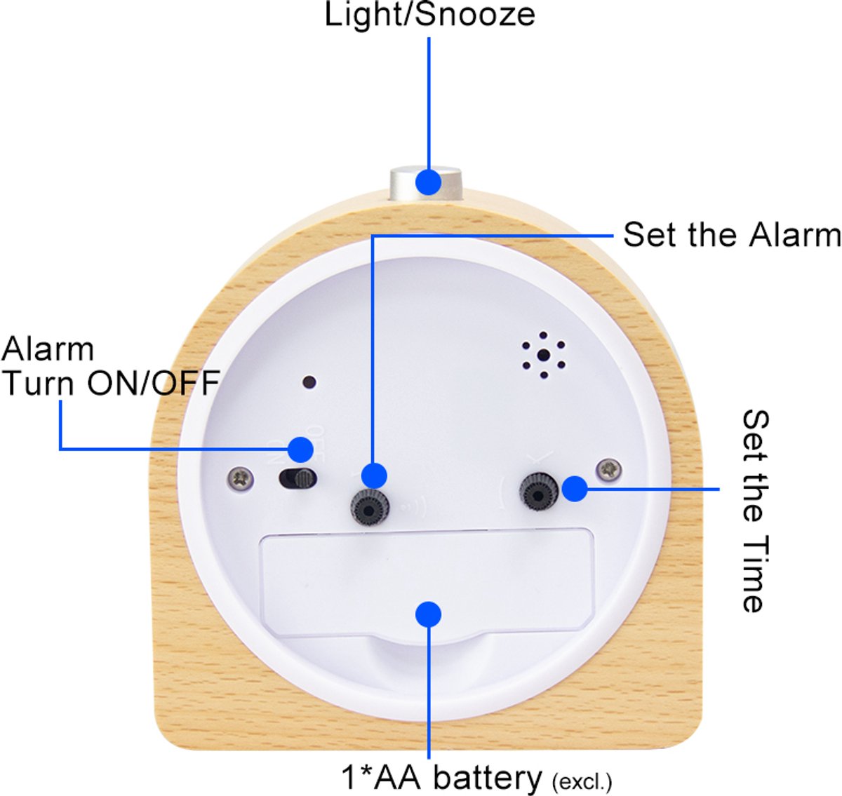 Wekker analog wooden clock with snooze function - Wekker Vintage with luminous Klok - Silent vintage wooden desk clock with no ticking sound - Light brown natural wood - Image 2