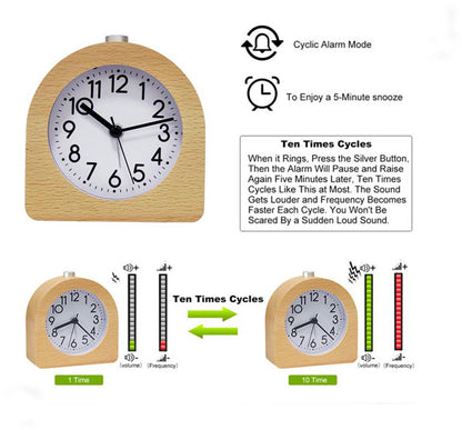 Wekker analog wooden clock with snooze function - Wekker Vintage with luminous Klok - Silent vintage wooden desk clock with no ticking sound - Light brown natural wood - Image 3
