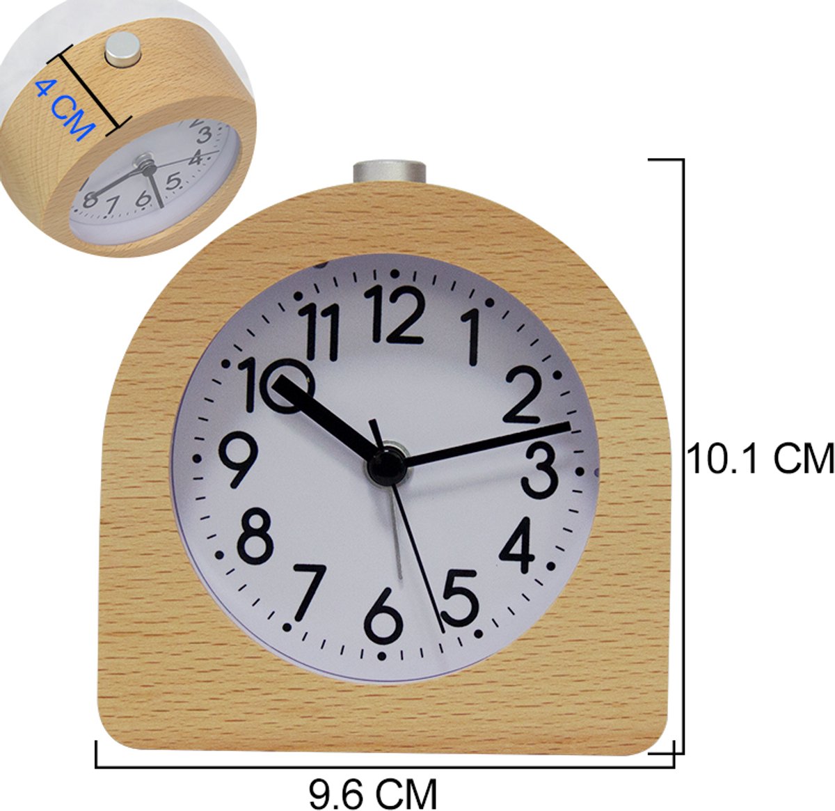 Wekker analog wooden clock with snooze function - Wekker Vintage with luminous Klok - Silent vintage wooden desk clock with no ticking sound - Light brown natural wood - Image 4