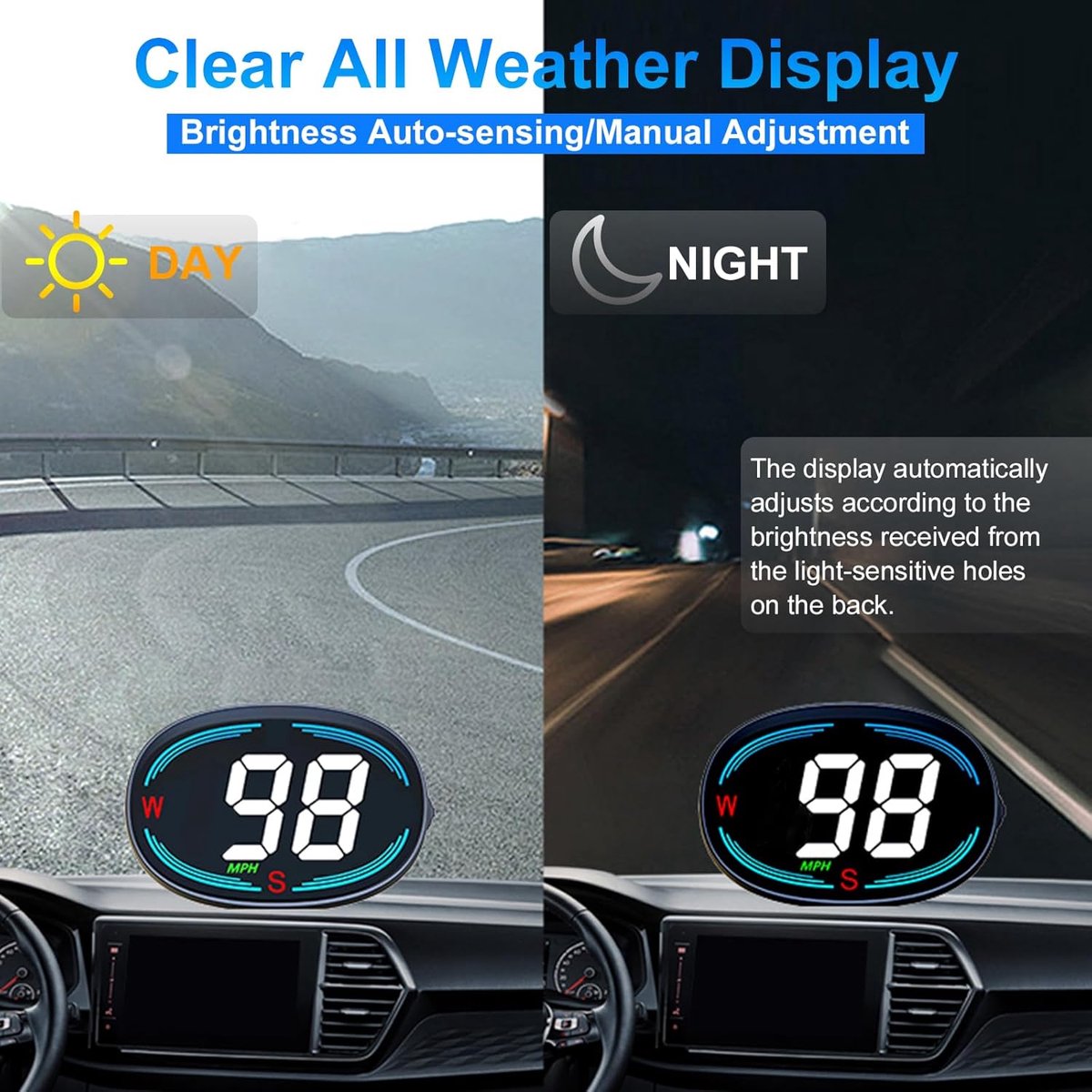Speedometer - GPS Speedometer - Car Accessories - Universal Head-Up Display - MPH Speedometer - Plug and Play USB Connection - with Compass and Speed Alarm - for all vehicles - Image 2