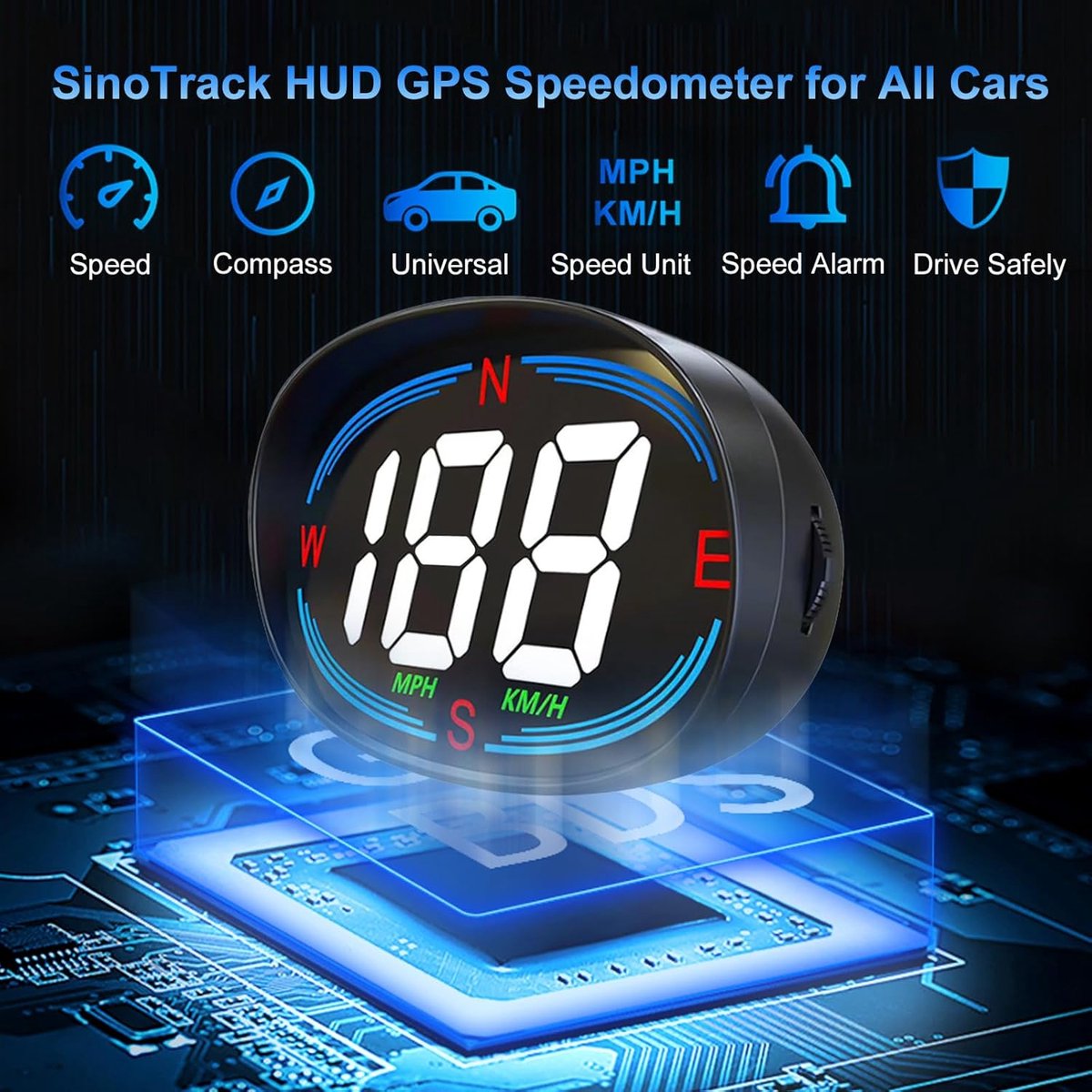 Speedometer - GPS Speedometer - Car Accessories - Universal Head-Up Display - MPH Speedometer - Plug and Play USB Connection - with Compass and Speed Alarm - for all vehicles - Image 3