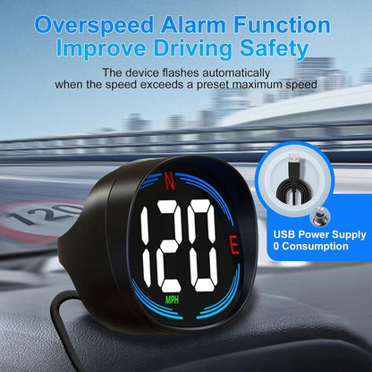 Speedometer - GPS Speedometer - Car Accessories - Universal Head-Up Display - MPH Speedometer - Plug and Play USB Connection - with Compass and Speed Alarm - for all vehicles - Image 4
