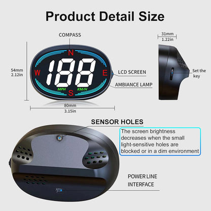 Speedometer - GPS Speedometer - Car Accessories - Universal Head-Up Display - MPH Speedometer - Plug and Play USB Connection - with Compass and Speed Alarm - for all vehicles - Image 5
