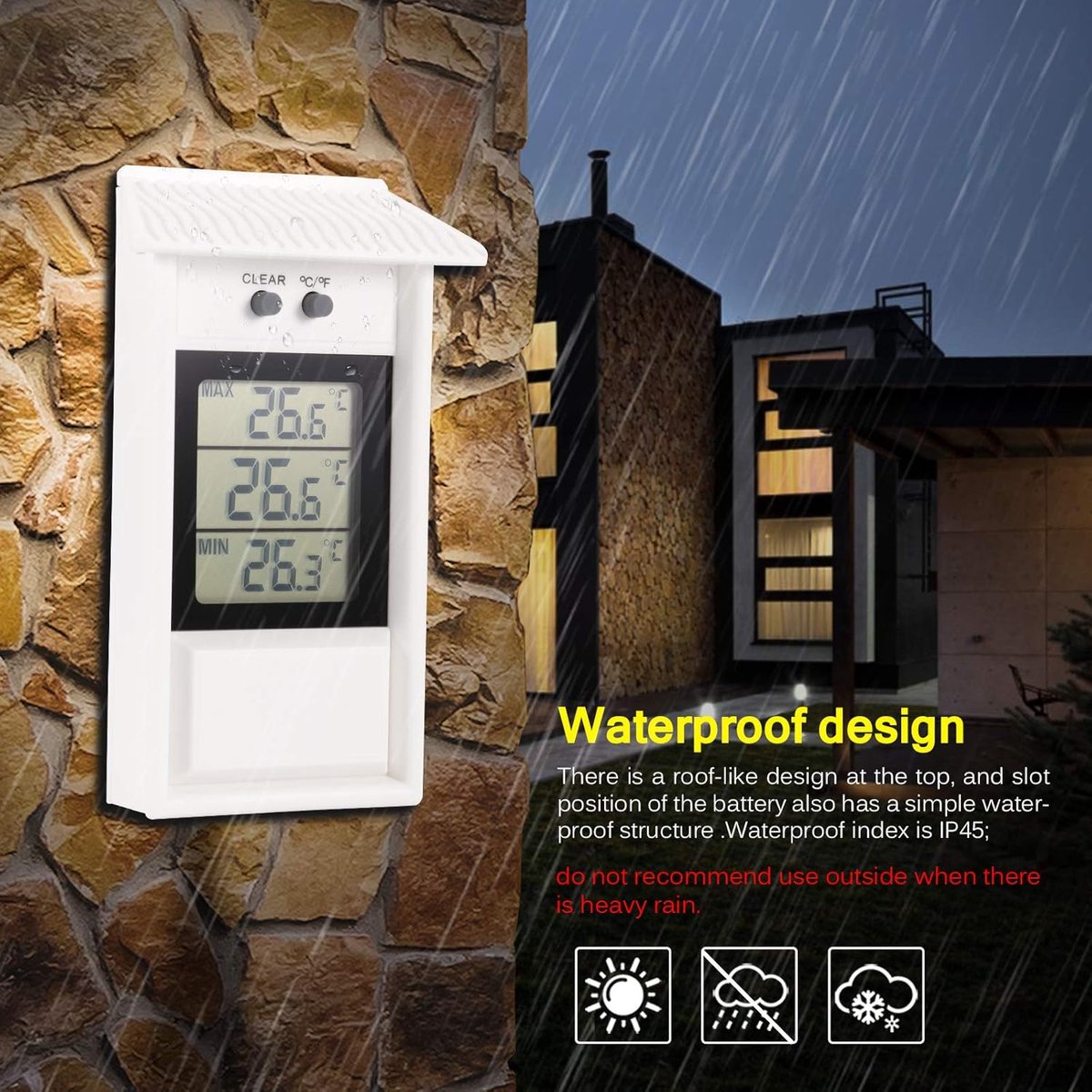 Indoor and outdoor thermometer - Thermometer - Hygrometer - Weather station - Digital thermometer - Weatherproof for indoor and outdoor use - Wit - Image 4