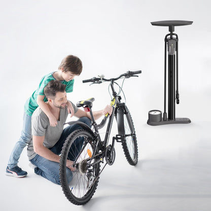 Bicycle pump - Bicycle pump with pressure gauge - Double valve head - Schrader and French valves - Foot pump - Practical for baby on the go or for travel - Black - Image 4