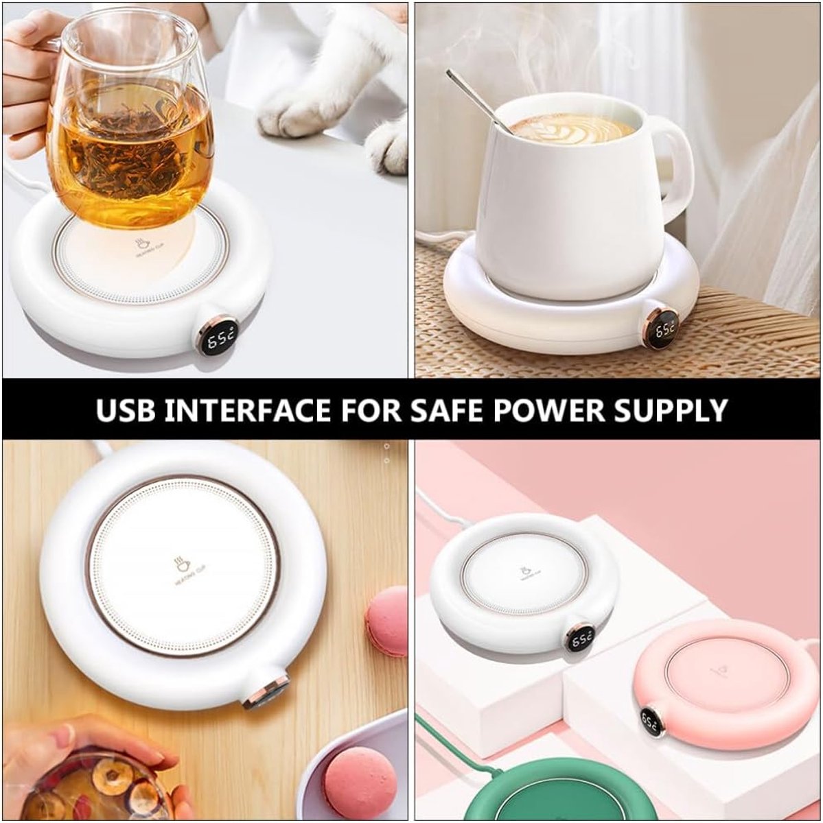 Cup or mug warmer - Heating plate - Coffee cup warmer - Tea cup warmer - Thermal heating plate - Heated coaster - USB coffee warmer for home, office or study use - Wit - Image 3