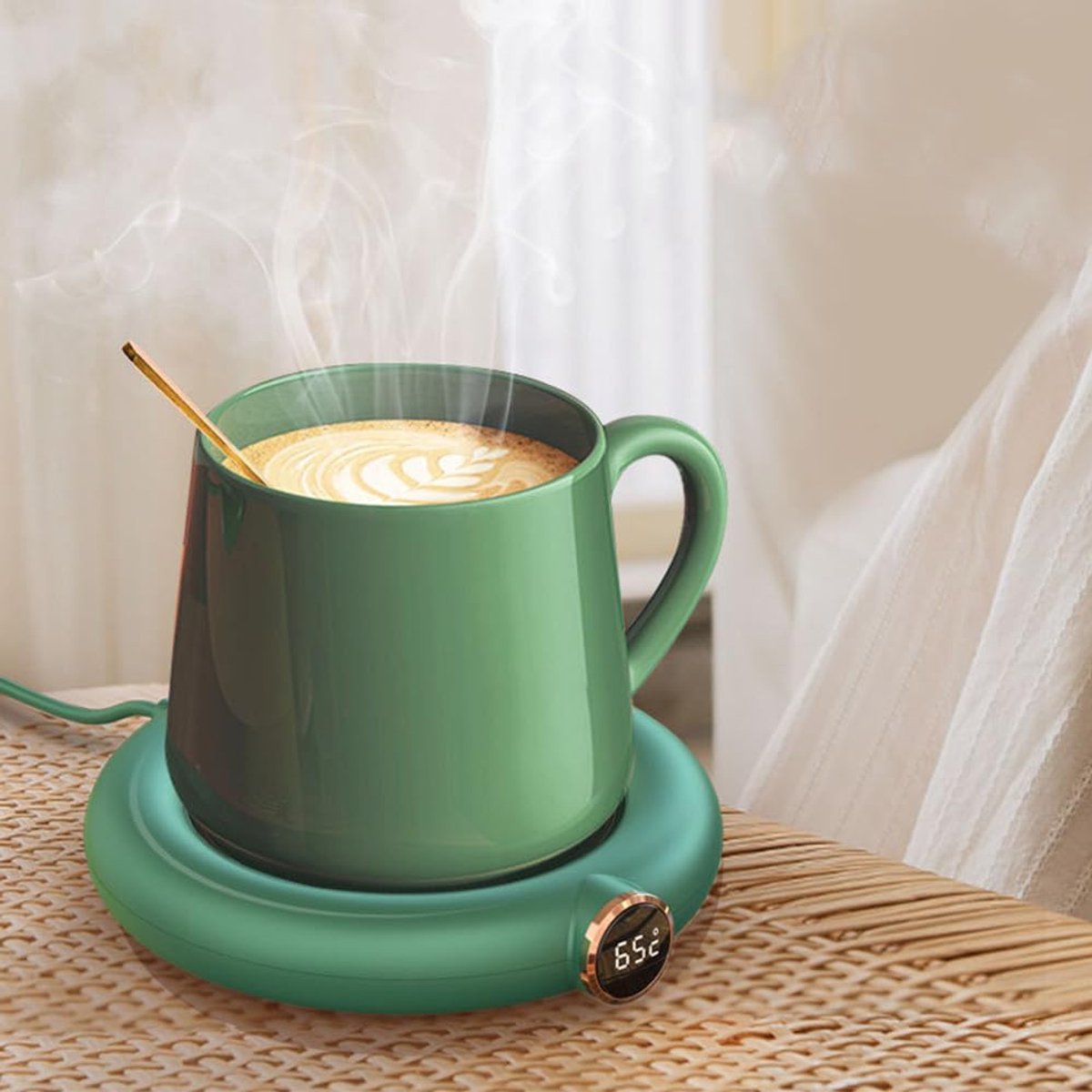 Mug or cup warmer - Heating plate - Coffee cup warmer - Tea cup warmer - Thermal heating plate - Heated coaster - USB coffee warmer for home, office, or desk use - Green - Image 2