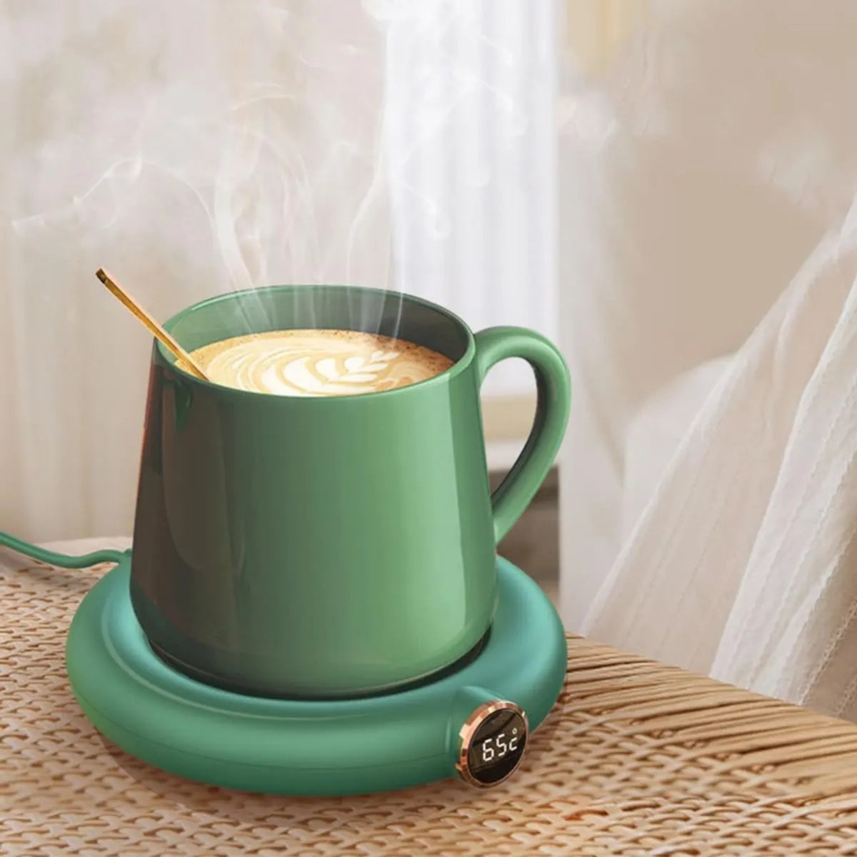 Mug or cup warmer - Heating plate - Coffee cup warmer - Tea cup warmer - Thermal heating plate - Heated coaster - USB coffee warmer for home, office, or desk use - Green - Image 2