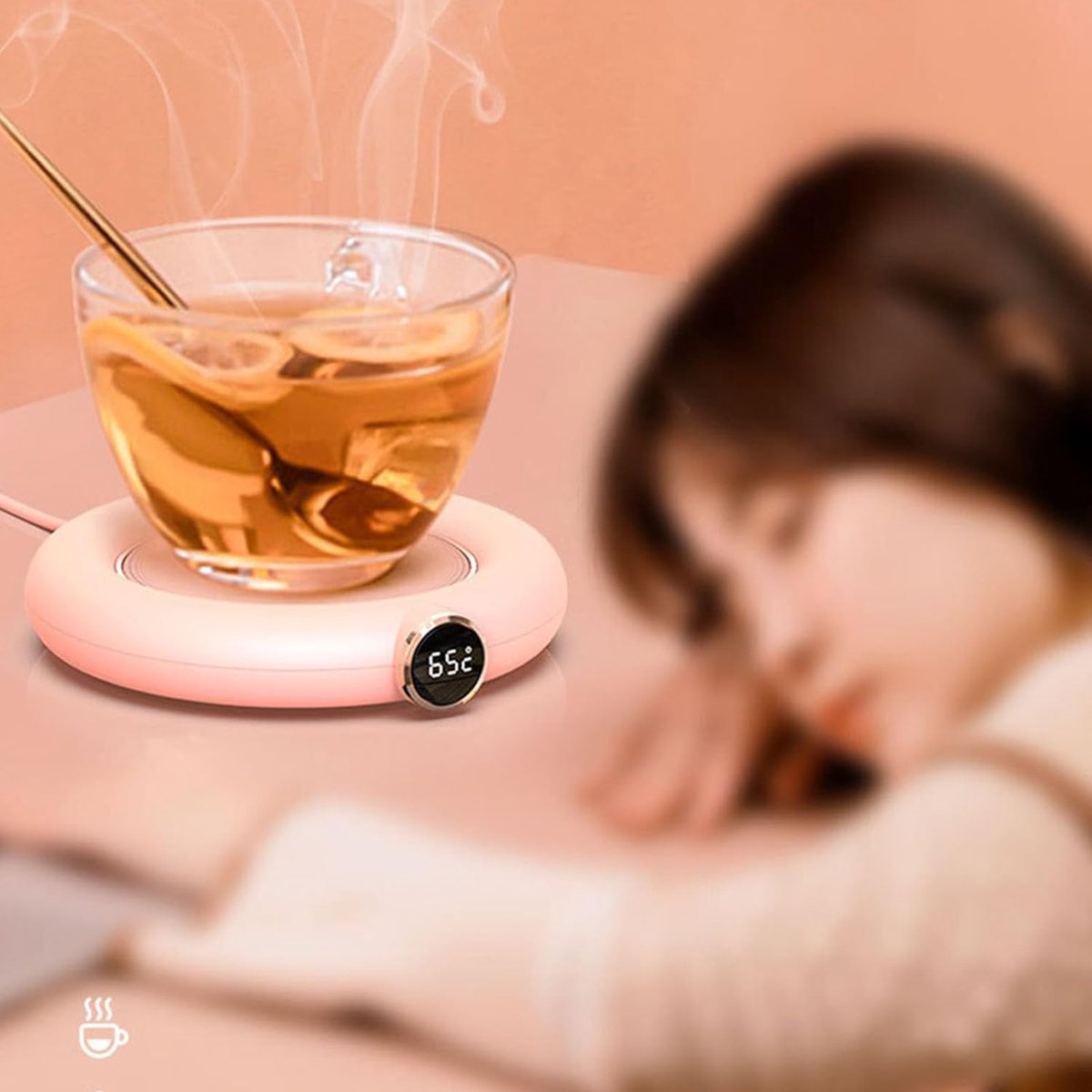 Mug or cup warmer - Heating plate - Coffee cup warmer - Tea cup warmer - Thermal heating plate - Heated coaster - USB coffee warmer for home, office, or desk use - Pink - Image 2