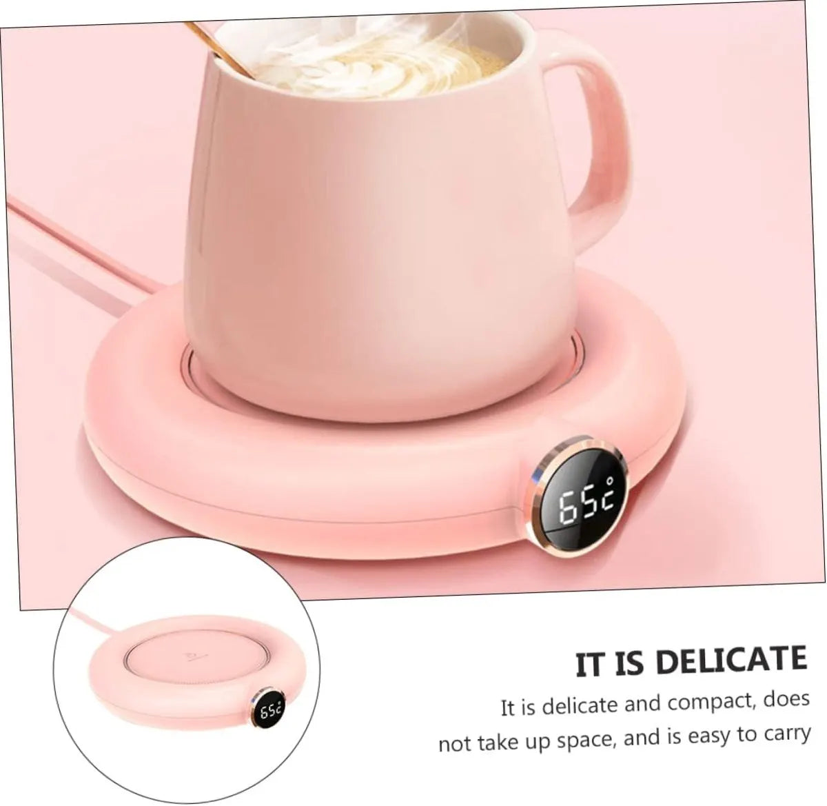 Mug or cup warmer - Heating plate - Coffee cup warmer - Tea cup warmer - Thermal heating plate - Heated coaster - USB coffee warmer for home, office, or desk use - Pink - Image 5
