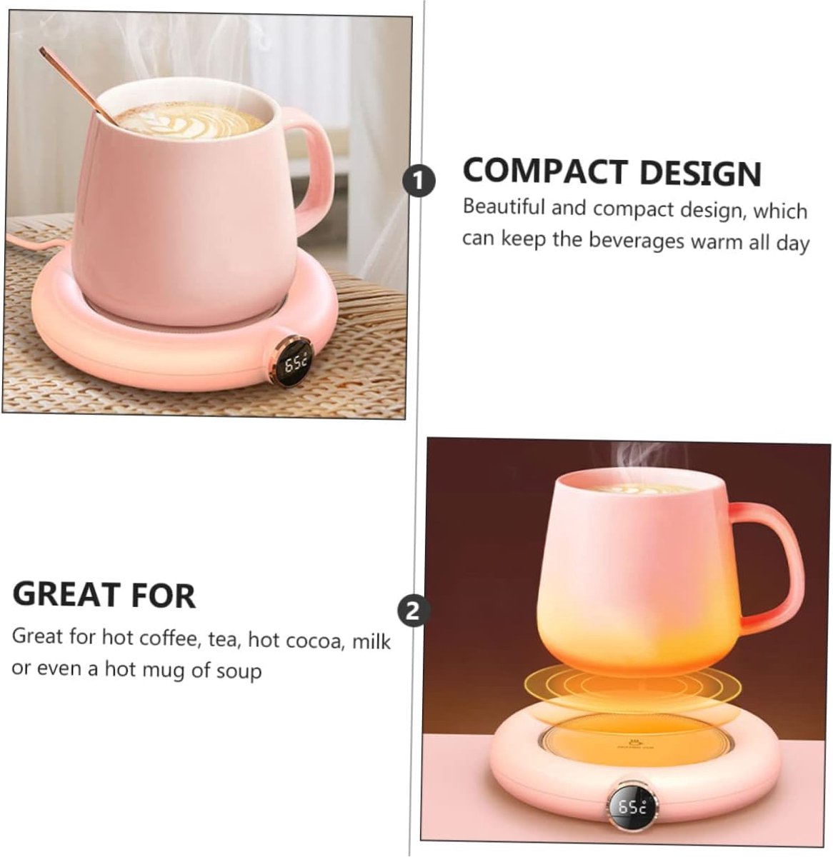 Mug or cup warmer - Heating plate - Coffee cup warmer - Tea cup warmer - Thermal heating plate - Heated coaster - USB coffee warmer for home, office, or desk use - Pink - Image 6