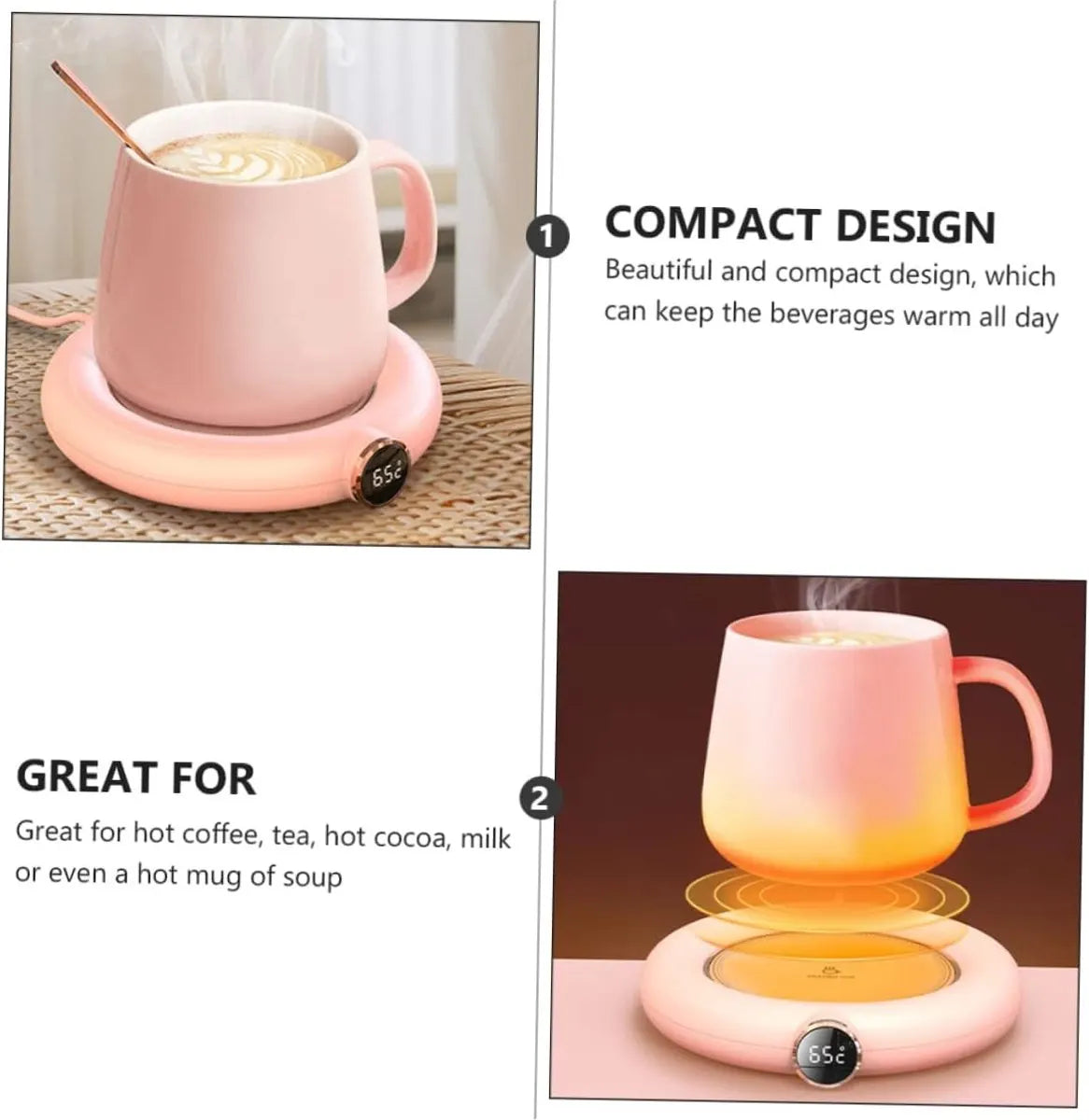 Mug or cup warmer - Heating plate - Coffee cup warmer - Tea cup warmer - Thermal heating plate - Heated coaster - USB coffee warmer for home, office, or desk use - Pink - Image 6