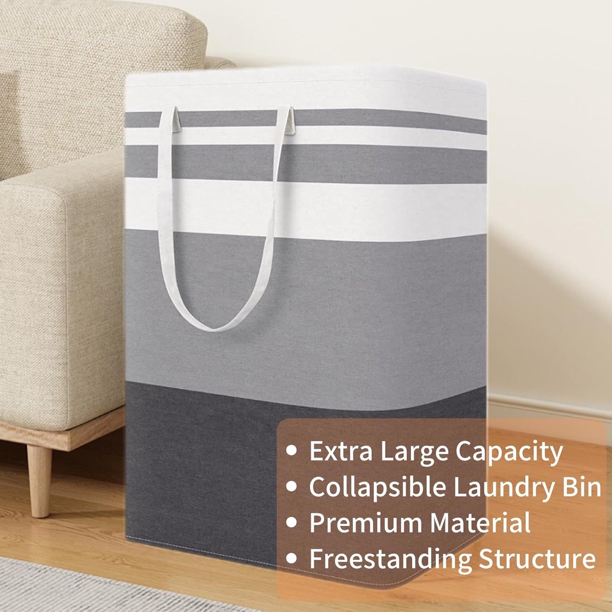 Foldable laundry basket - Large capacity laundry bag - Laundry basket with handles - Laundry hamper for dirty laundry - Suitable for bedroom, bathroom, dormitory - Image 2