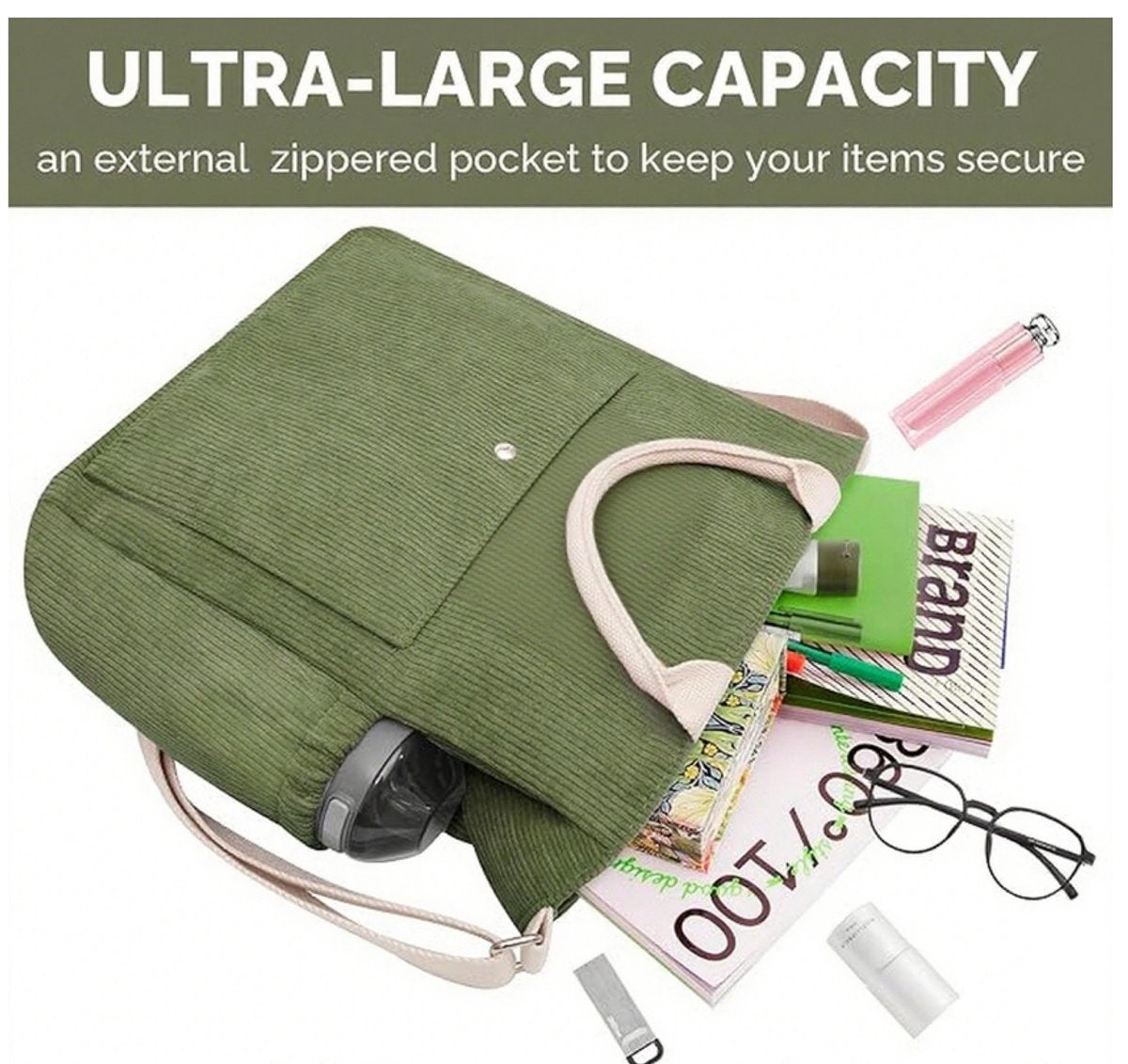 Tote bags, shopping bags, large corduroy bags, rope bags, fabric bags with adjustable shoulder strap for work, travel, shopping, school and university. - Image 2