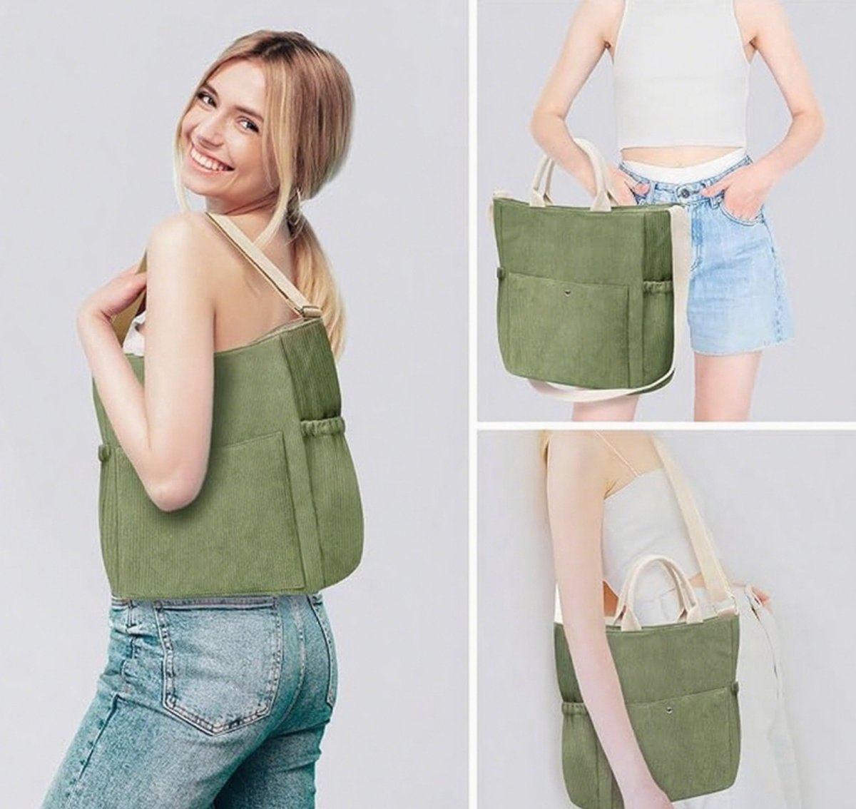Tote bags, shopping bags, large corduroy bags, rope bags, fabric bags with adjustable shoulder strap for work, travel, shopping, school and university. - Image 3