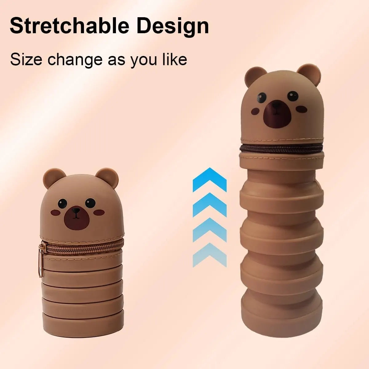 2-in-1 telescopic pencil case in soft silicone, cute kitten-shaped pencil case, ideal for storing stationery, brown, for girls and boys - Image 4