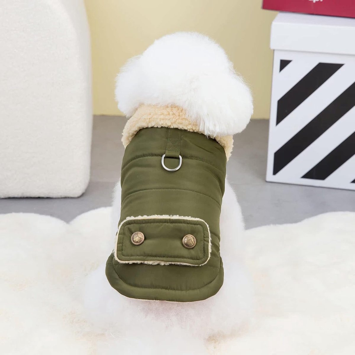 Dog Coat - Extreme Cold Weather Coat - Winter Dog Coat - Warm Dog Coat - Windproof Dog Coat - Velvet Dog Coat - Thick Winter Clothing - Fur Collar - Perfect for Dogs - Size XXL - Green - Image 5
